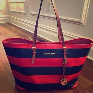 Michael Kors striped jetset tote